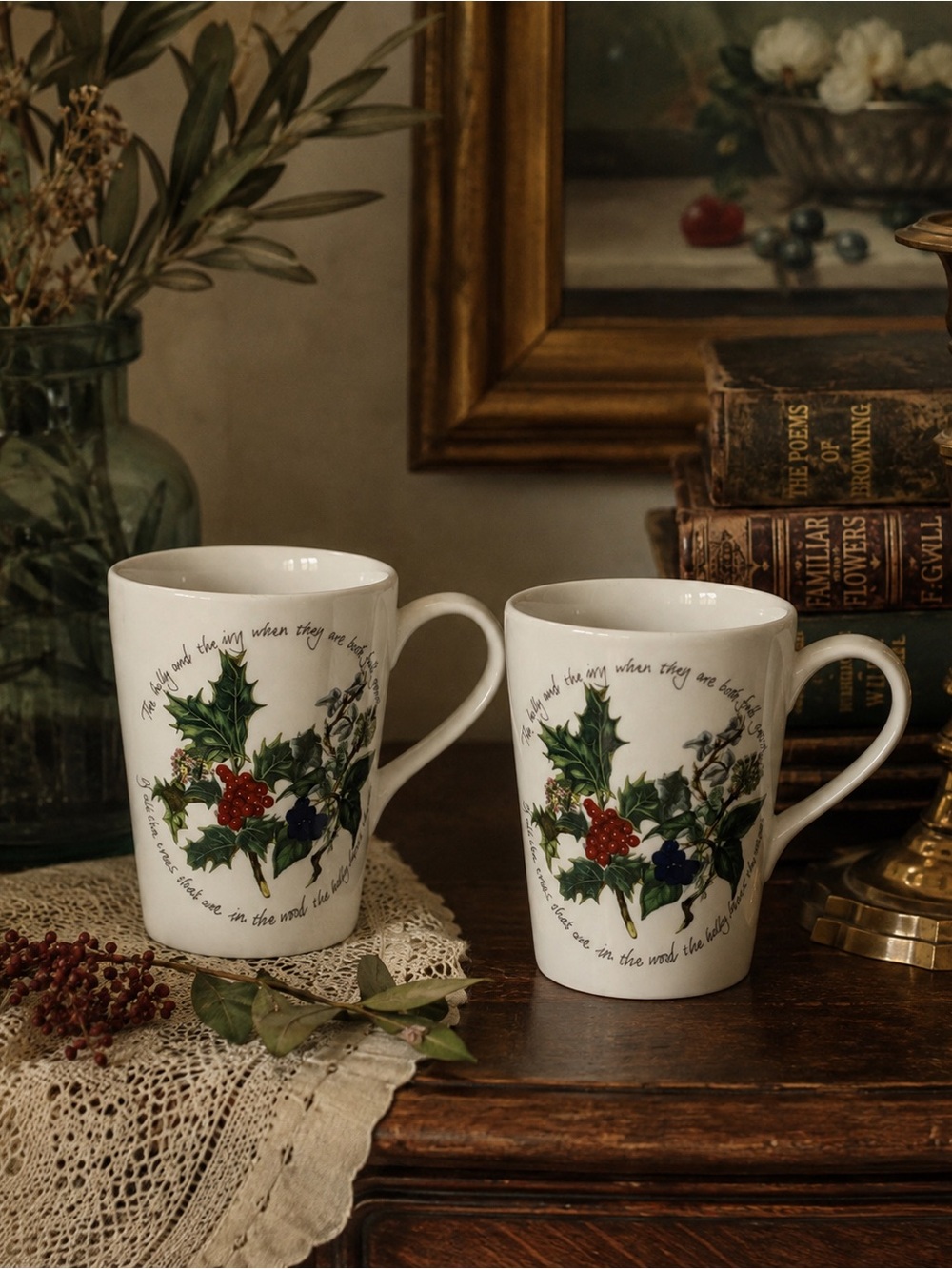 ✨ Vintage Portmeirion “The Holly & The Ivy” Mug Set — Set of 2 ✨